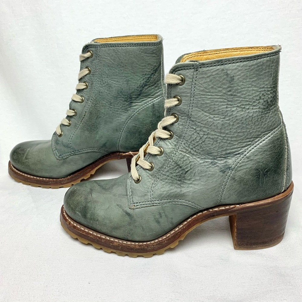 Sabrina Frye Ankle Boots Gray Leather Lace Up Sz 6